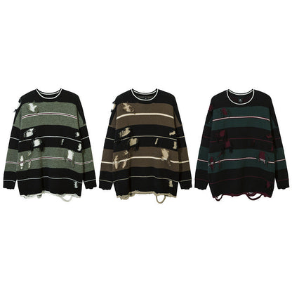 Maglione a righe lavorato a maglia con strappi scuri di American High Street