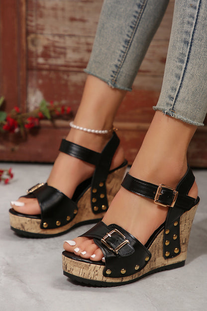 Chic black wedge sandals with buckles