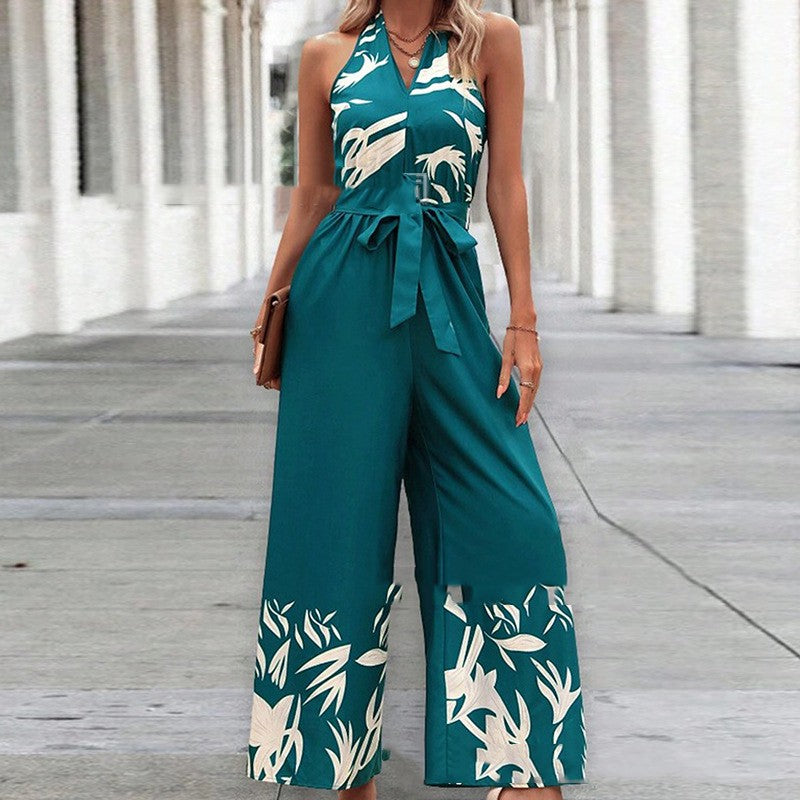 Belt Halter Backless Jumpsuit For Women