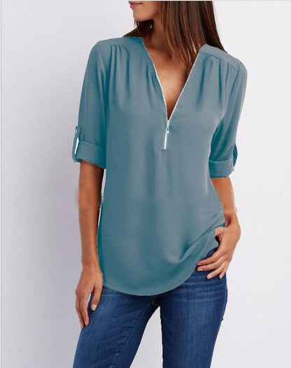 Zip V-neck Shirts