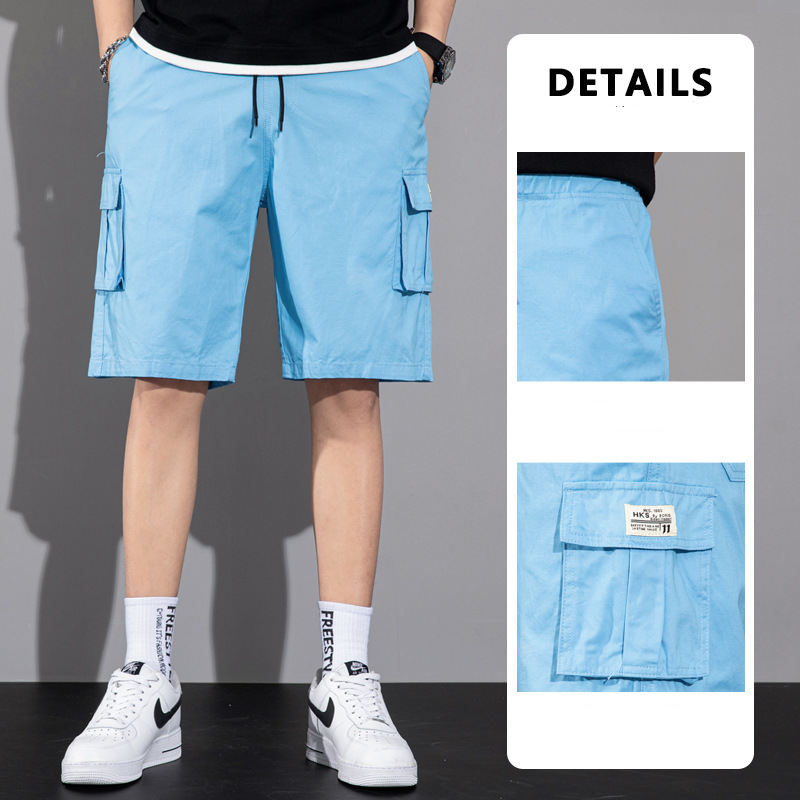 Summer beach pants, multi-pocket drawstring.