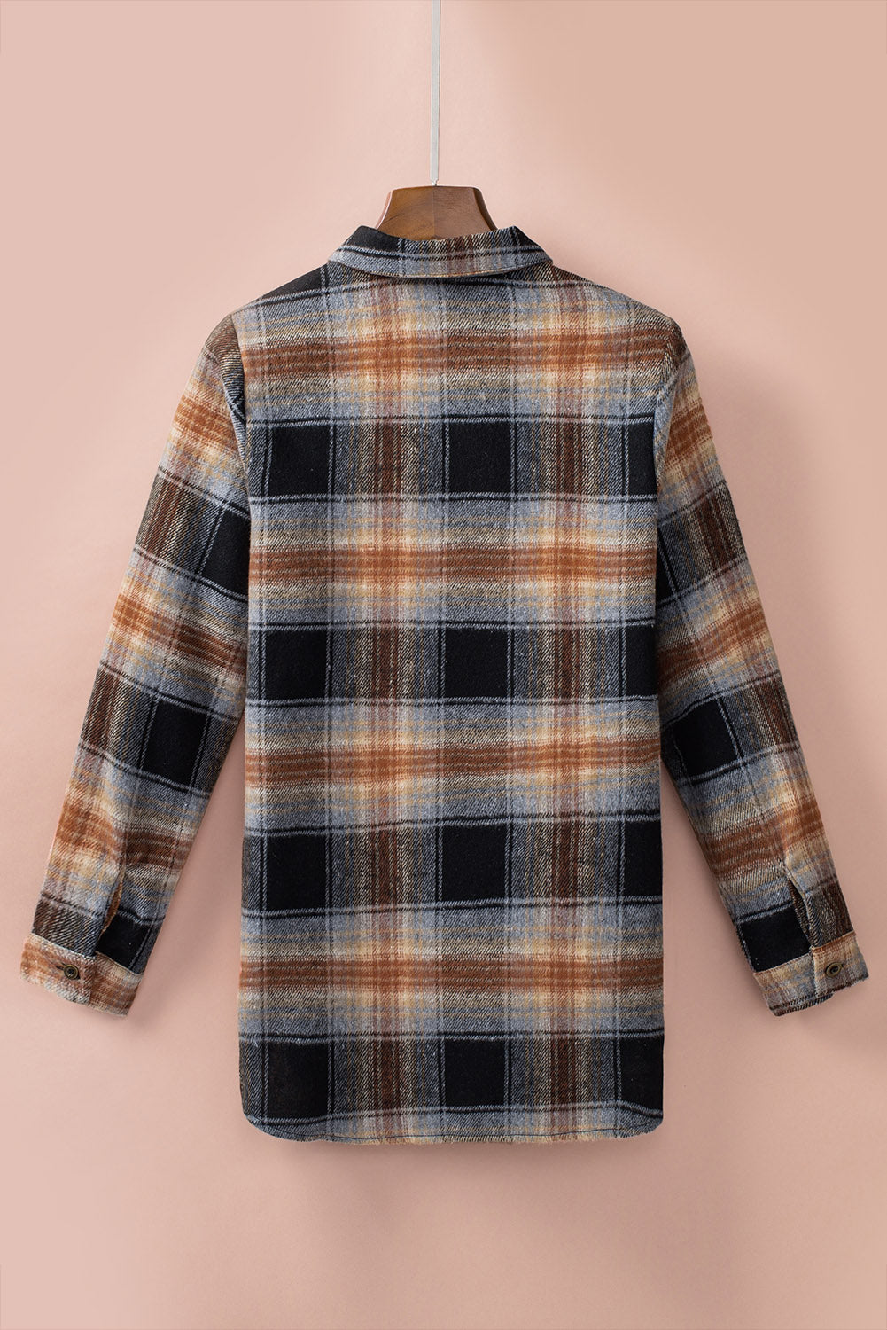 Split button-up shacket, grey-plaid