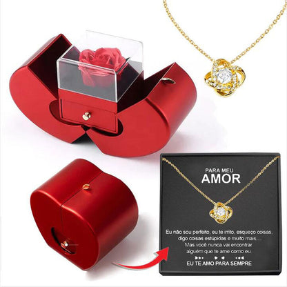 Jewelry Box Red Apple Gift Necklace Eternal Rose