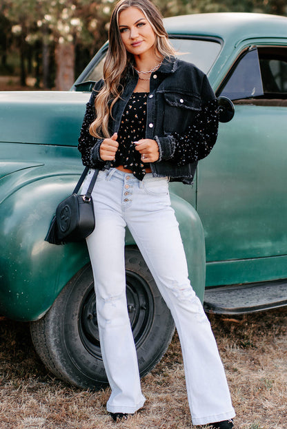 Sequin sleeve denim dazzle