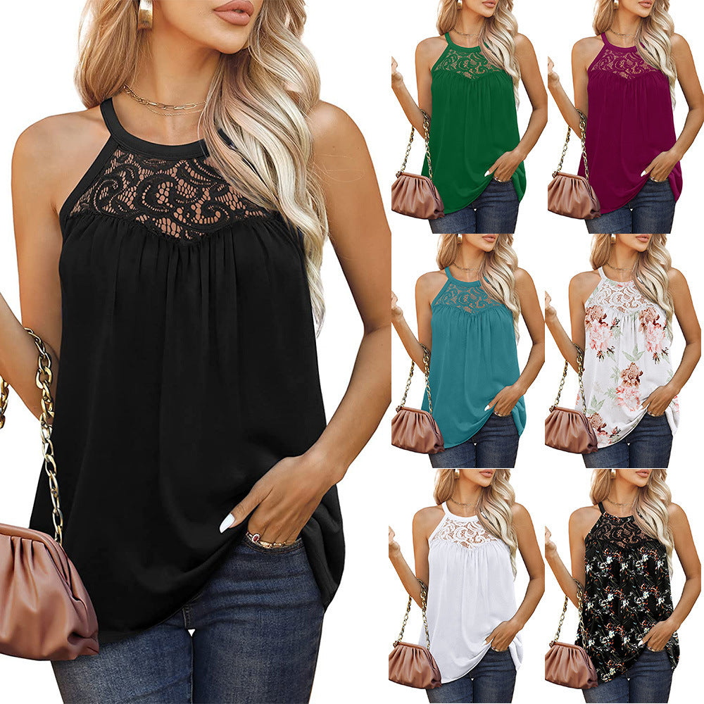 Summer lace halter sleeveless tops.