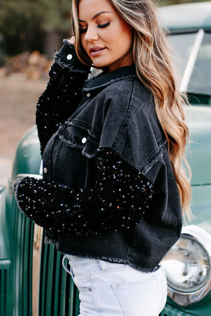 Sequin sleeve denim dazzle