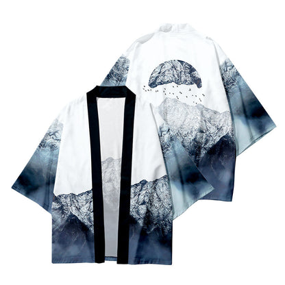 Summer Haori Kimono Stitching Print Three-quarter Shirt