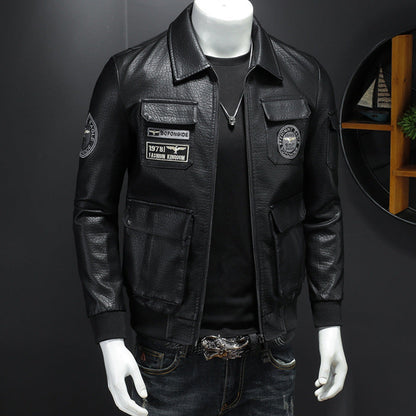 Stylish slim fit leather coat