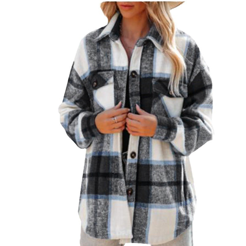 Cashmere Long Sleeve Plaid Top Loose Casual