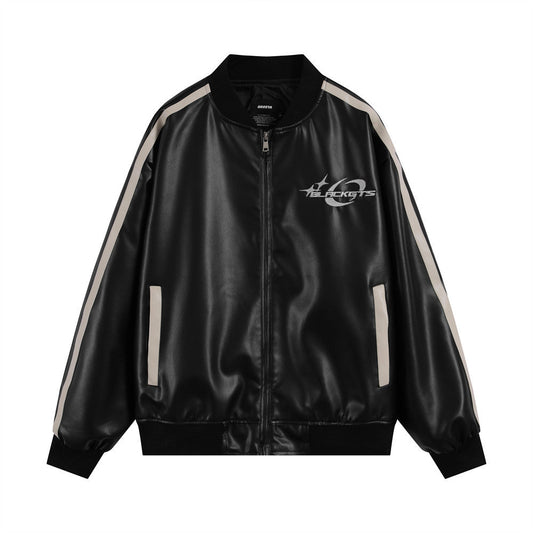 Men's PU leather coat, embroidered