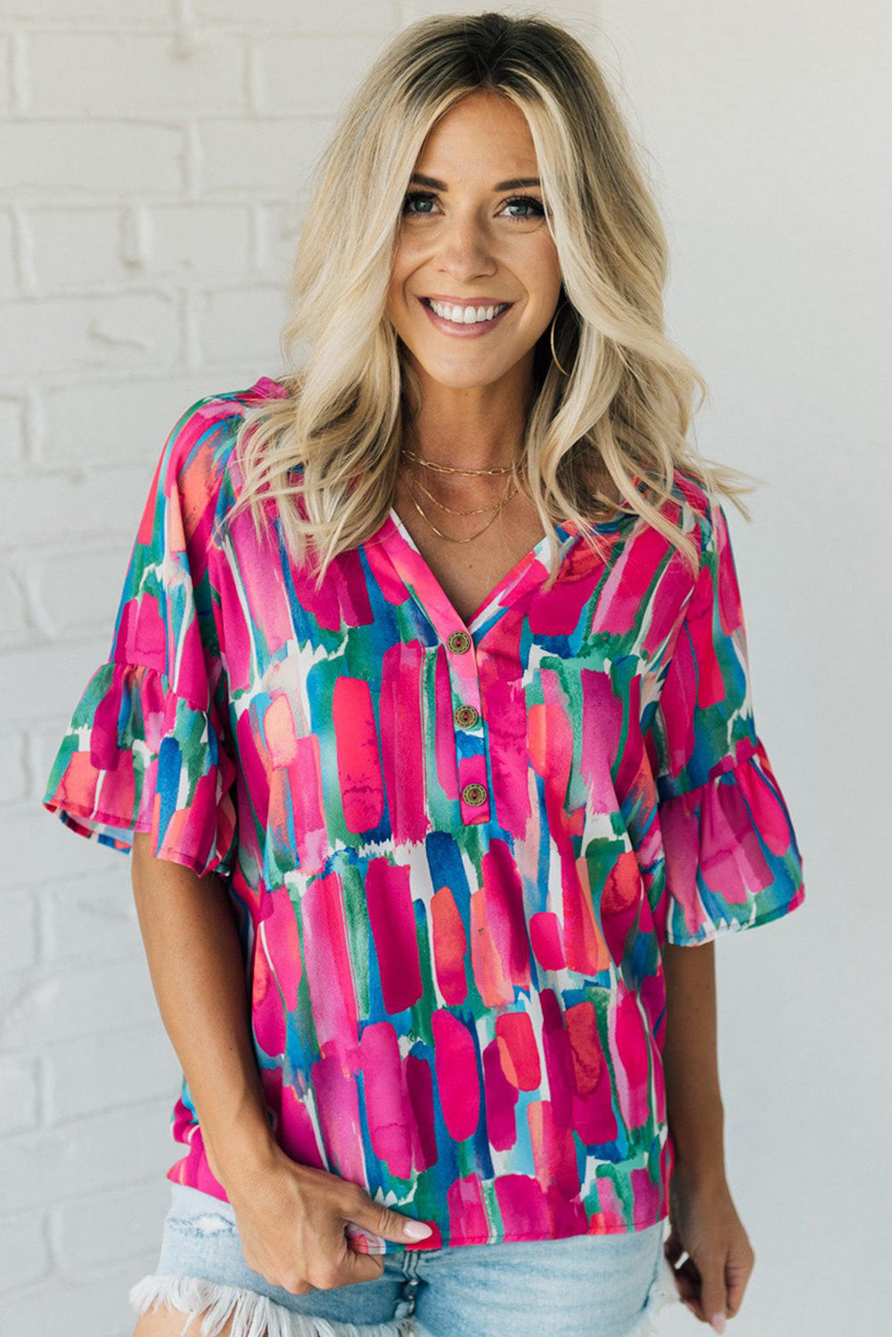 Blouse with abstract brushwork print