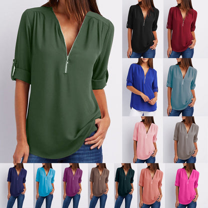 Zip V-neck Shirts