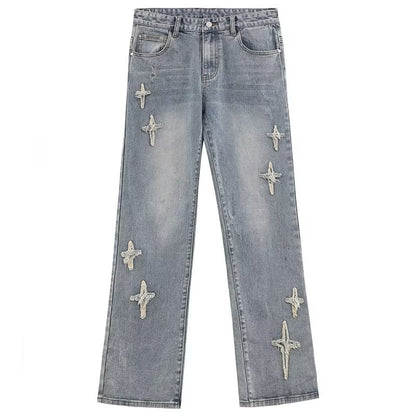 Patch Cross Star Washed High Street Jeans