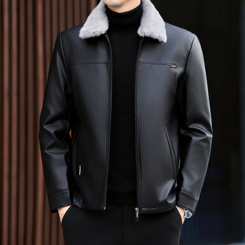 Thickened leather down jacket, autumn-winter