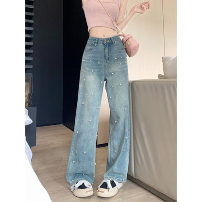 High-waist slim-fit pearl jeans.