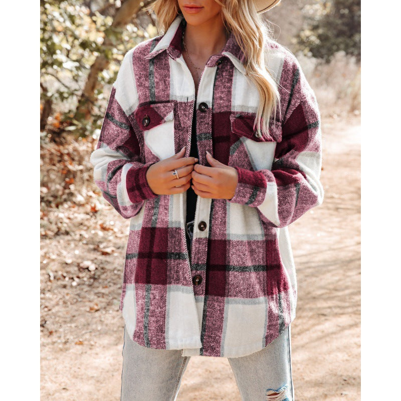 Cashmere Long Sleeve Plaid Top Loose Casual