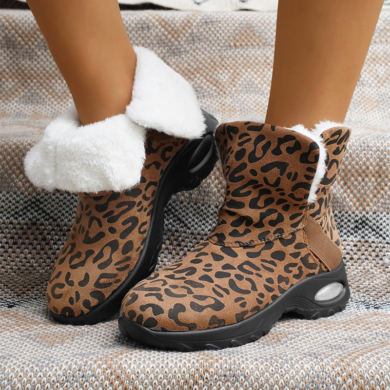 Leopard Print Boots Women's Thick-soled Warm Plush Snow