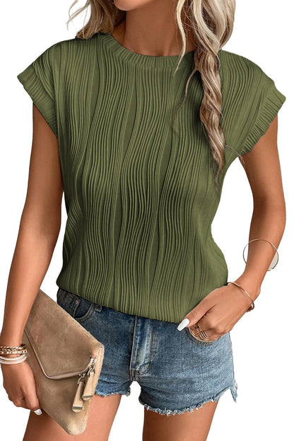 Cap sleeve top with wavy texture