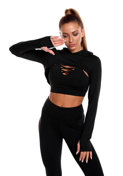 Hooded Top Hollow Design Seamless Leggings