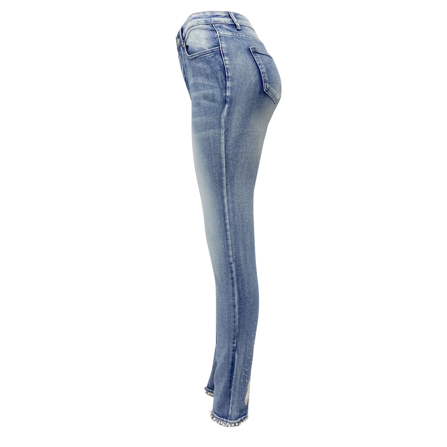 High-waist skinny jeans, European-inspired.