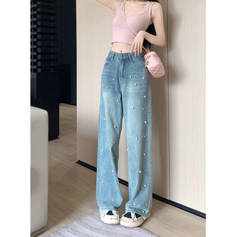 High-waist slim-fit pearl jeans.