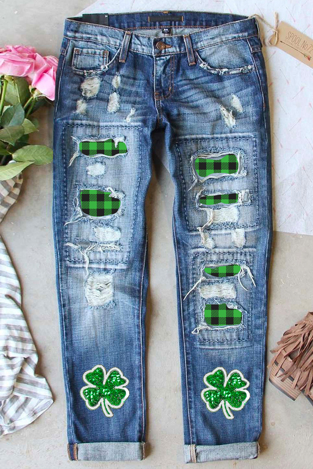 Distressed jeans with unique flair