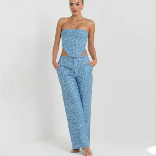 BaaQua Denim Sequined Tube Top