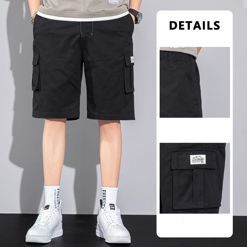 Summer beach pants, multi-pocket drawstring.