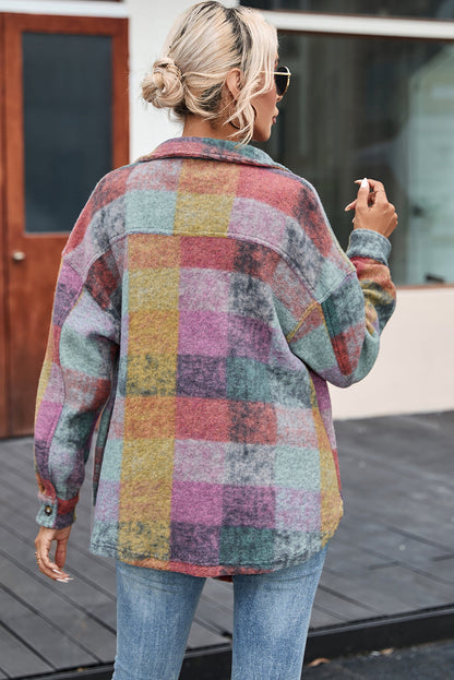 Multicolor oversized shacket, brushed plaid.