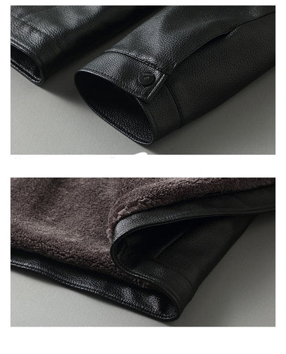 Stand collar, fleece-lined leather