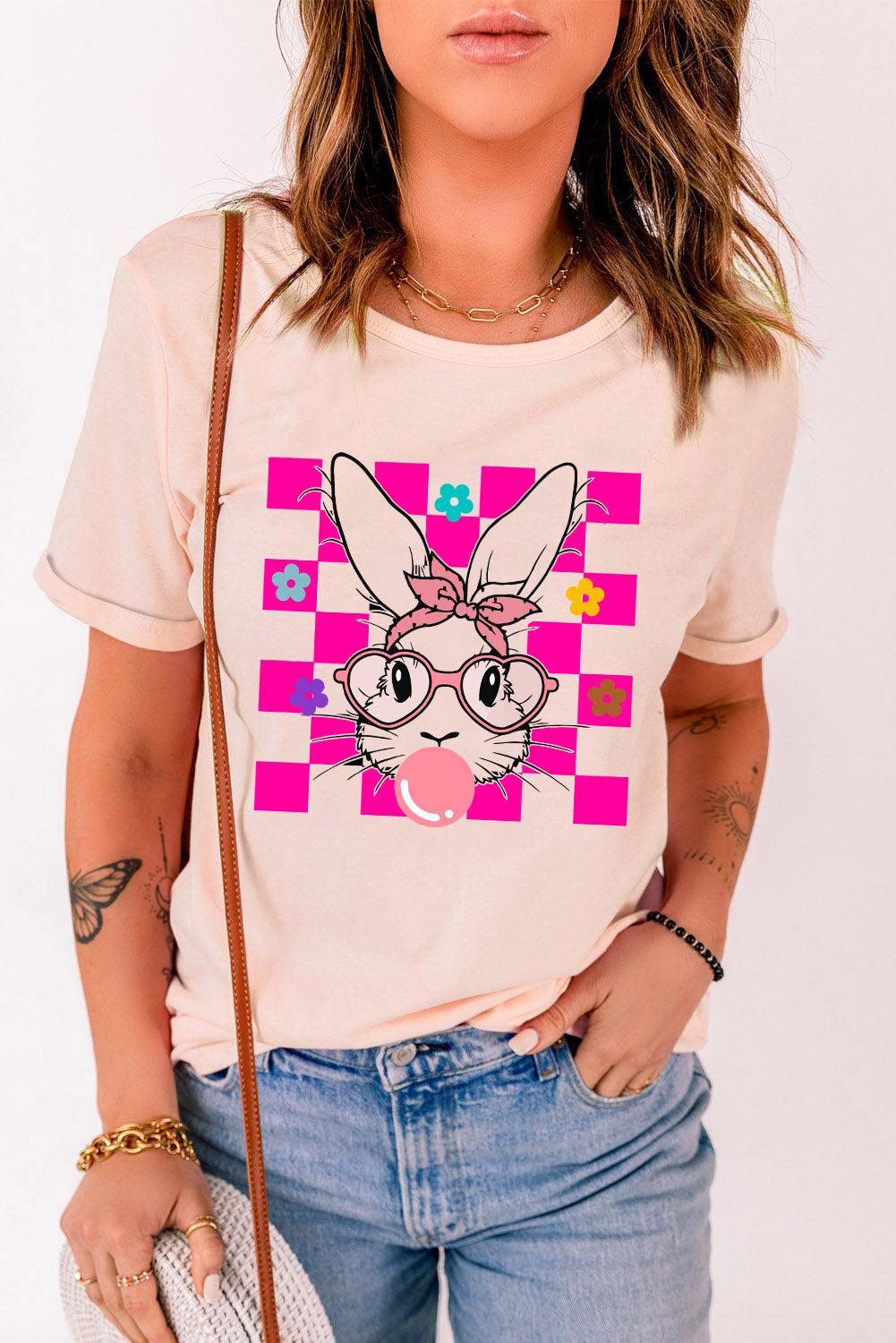 Pink Easter tee with rabbit