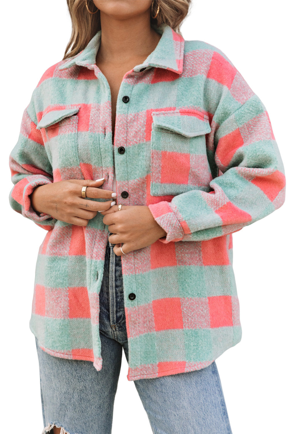 Oversized casual pink jacket