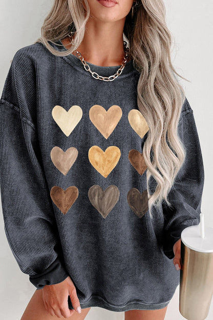 Gray sweatshirt with heart graphic