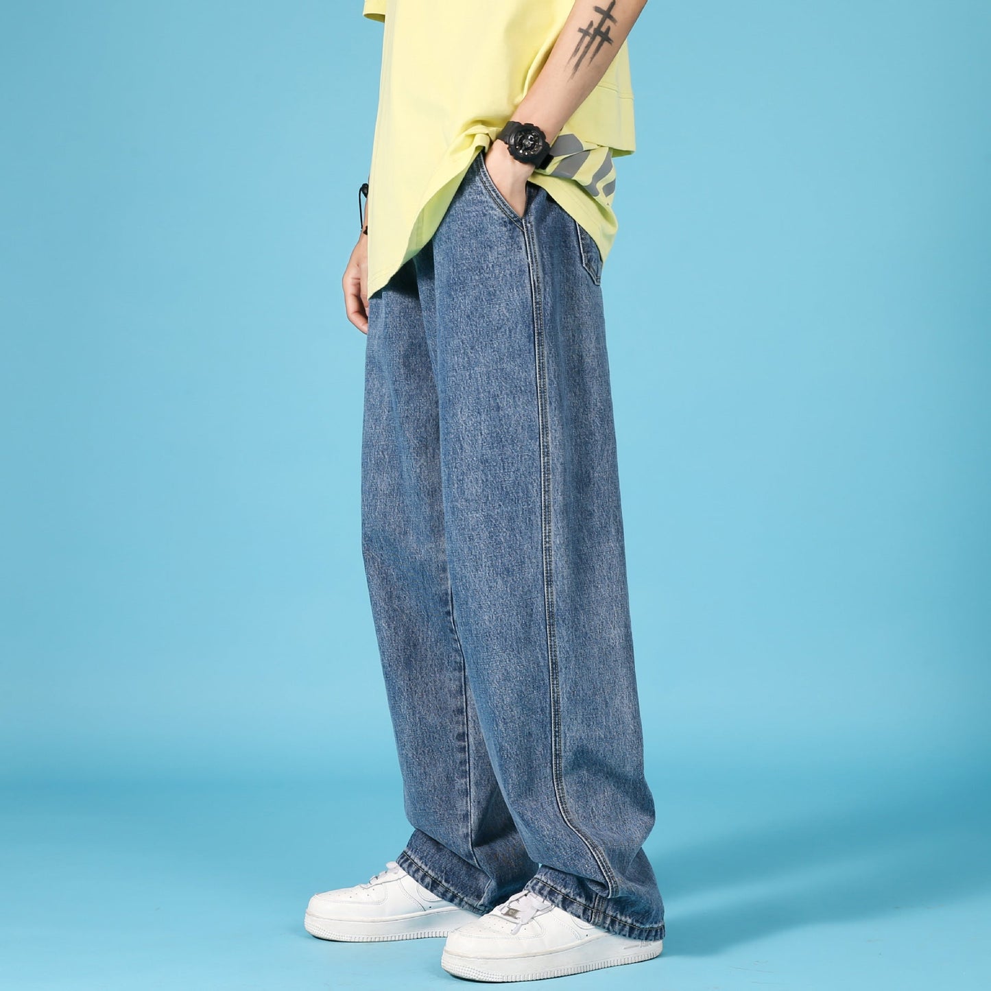 Hip-Hop Cargo Denim Trousers, Straight-Cut.