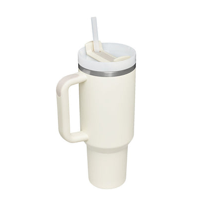 40 oz Stainless steel insulated tumbler with handle and straw.