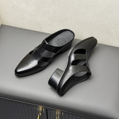 Stylish closed-toe leather half-slippers