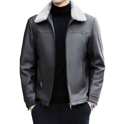 Thickened leather down jacket, autumn-winter