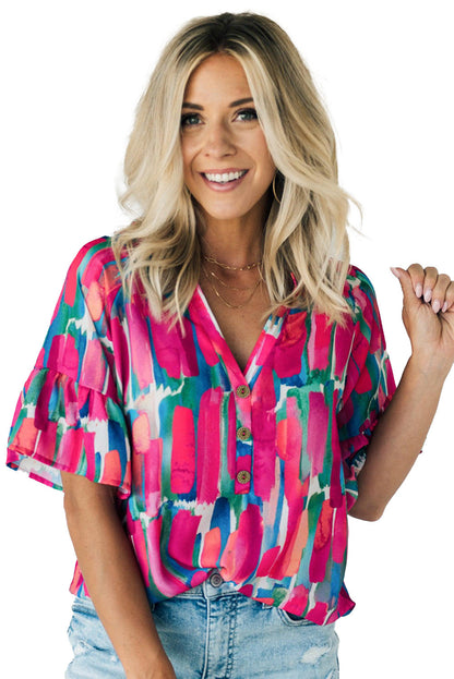 Blouse with abstract brushwork print