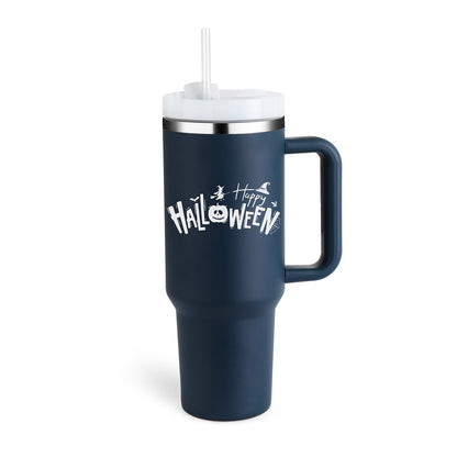 40 oz Stainless steel insulated tumbler with handle and straw.