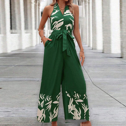 Belt Halter Backless Jumpsuit For Women