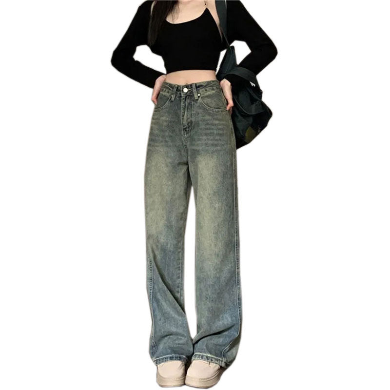 Nostalgic retro loose straight jeans