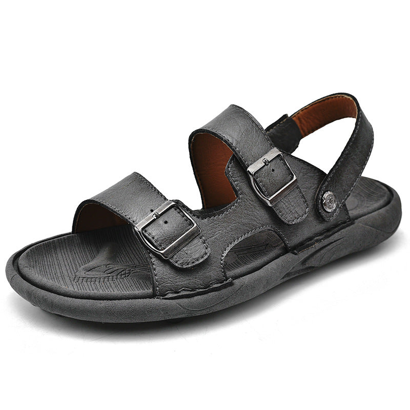 Double Breasted Leather Breathable Beach Sandals