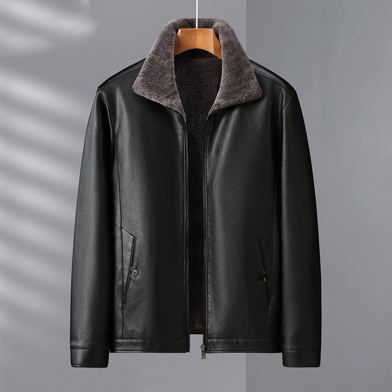 Stand collar, fleece-lined leather