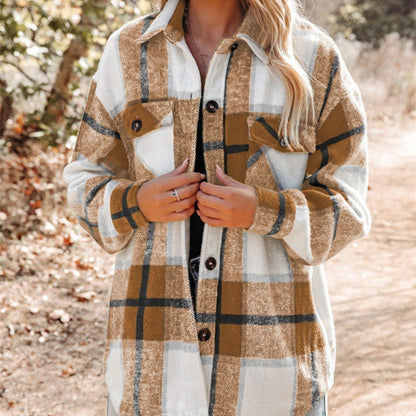 Cashmere Long Sleeve Plaid Top Loose Casual