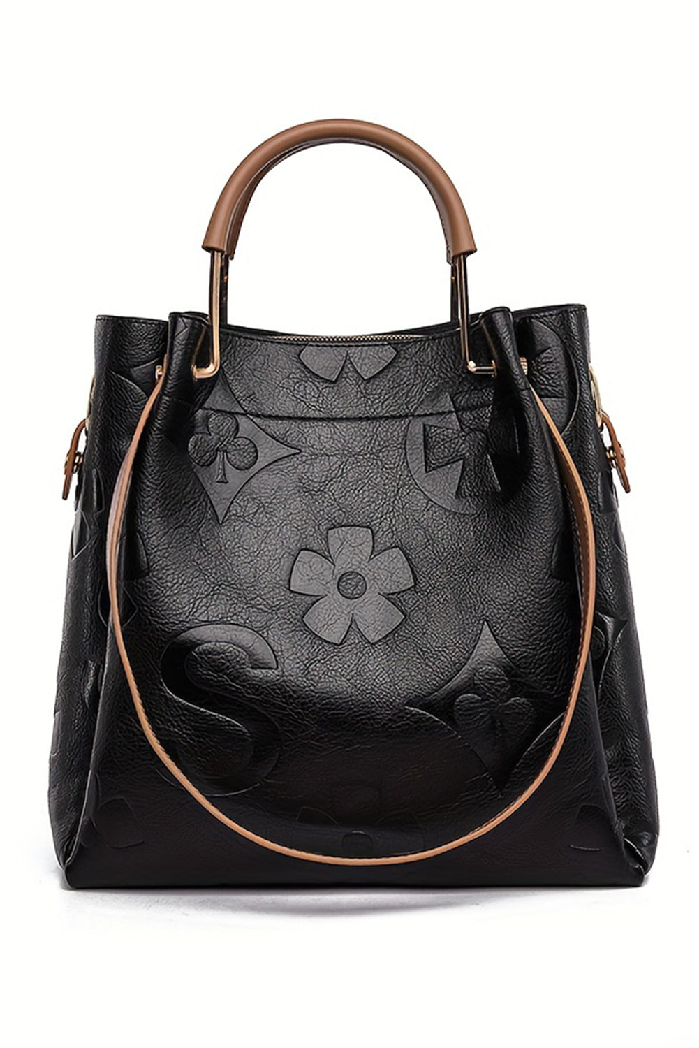 Black Vintage Embossed Leather Shoulder Bag