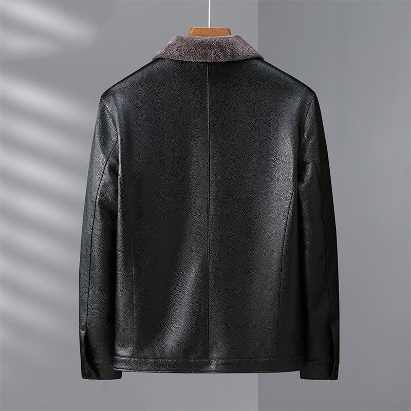 Stand collar, fleece-lined leather