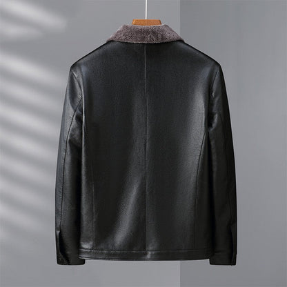 Stand collar, fleece-lined leather