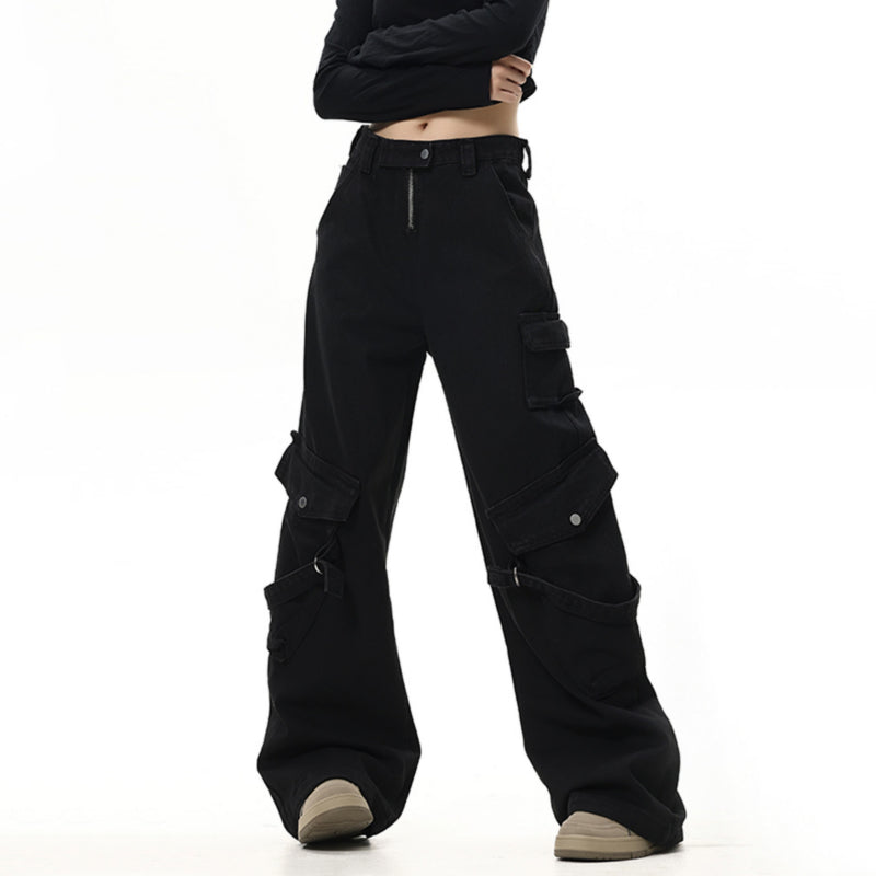 Straight Washed Drawstring Pants With Drawstring