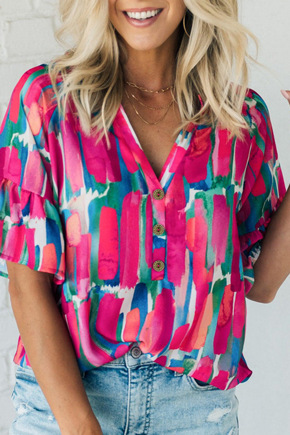 Blouse with abstract brushwork print