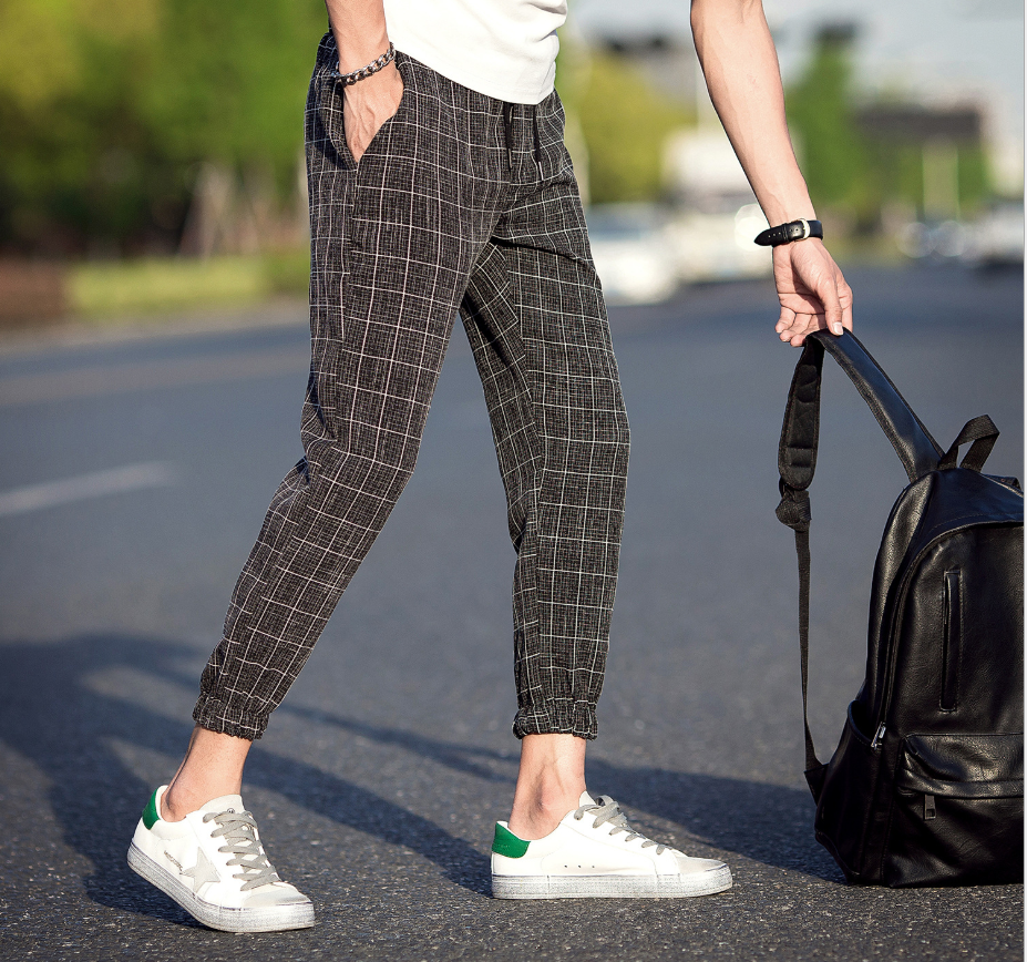 Ankle-Length Plaid Pants Men